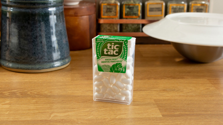 Tic Tac container on the countertop