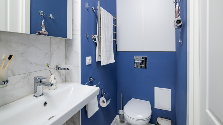 Periwinkle accent corner in bathroom