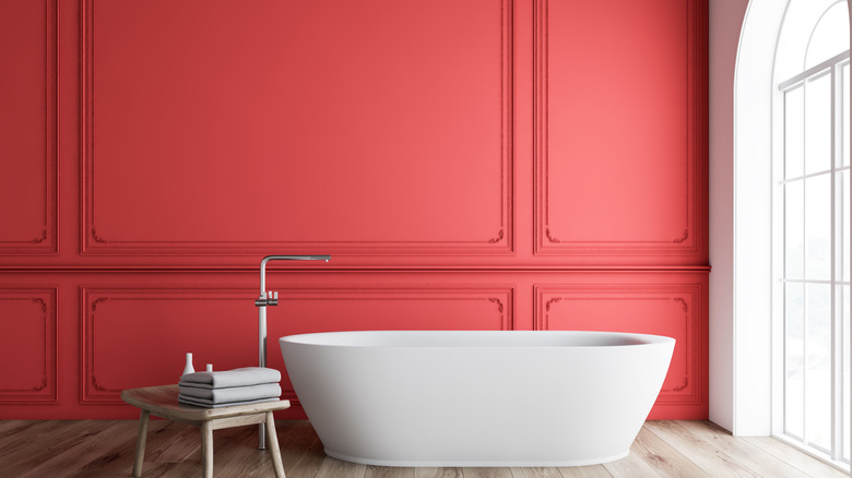 Red bathroom accent wall