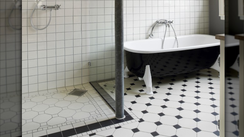 black and white bathroom floor