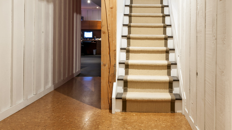 Basement stairs with runner