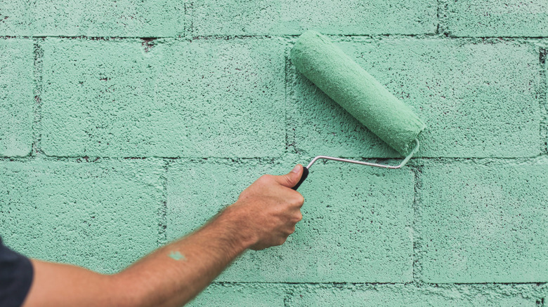 Cinder block painted teal