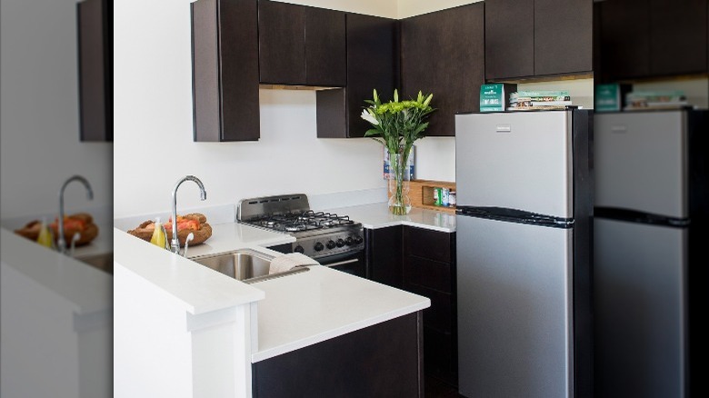 Dark cabinets in small kitchen