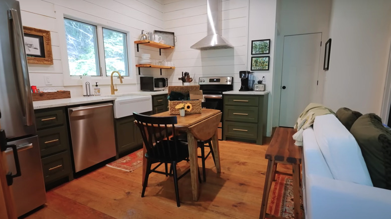 Green cabinets in kitchen