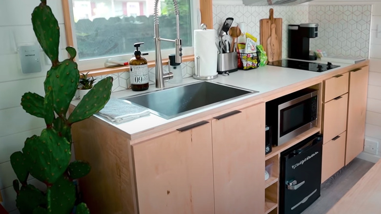 Wooden cabinets in tiny home