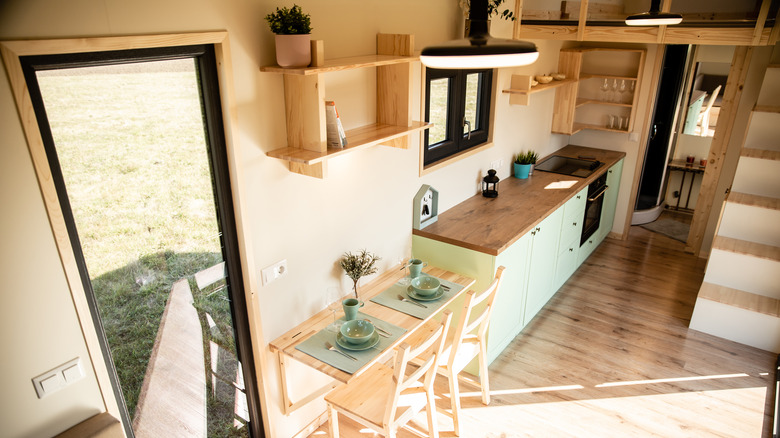 Pastel cabinets in tiny home