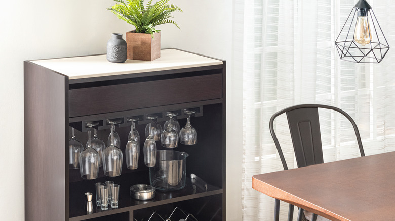 bar cabinet with glassware