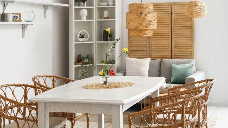 shelves in dining room corner