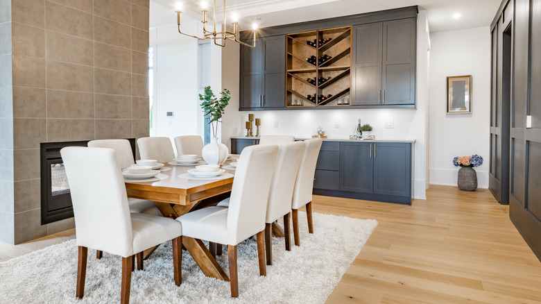 dining room with large cabinet