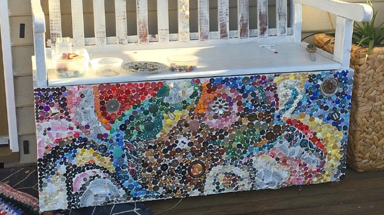 colorful mosaic button bench 