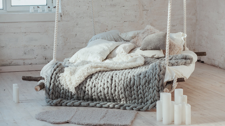 knit blankets on bed