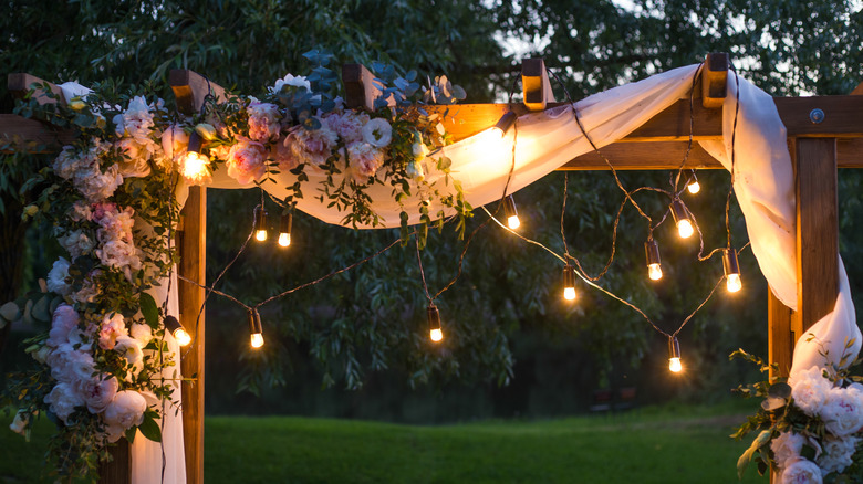 outdoor string lights and flowers