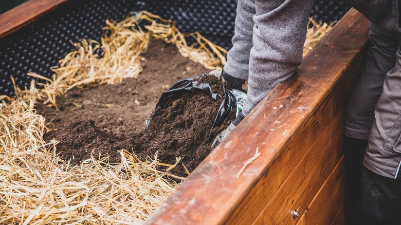 adding soil on top of straw