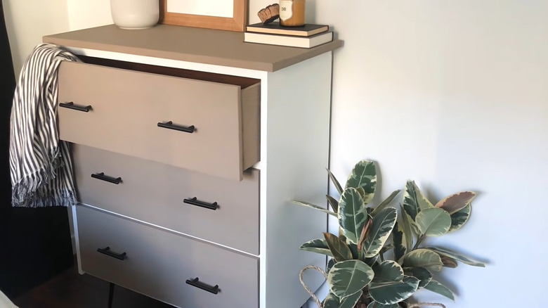 Brown and white dresser