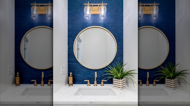 navy and gold vanity