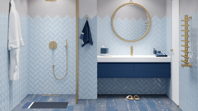 wavy blue subway tiles