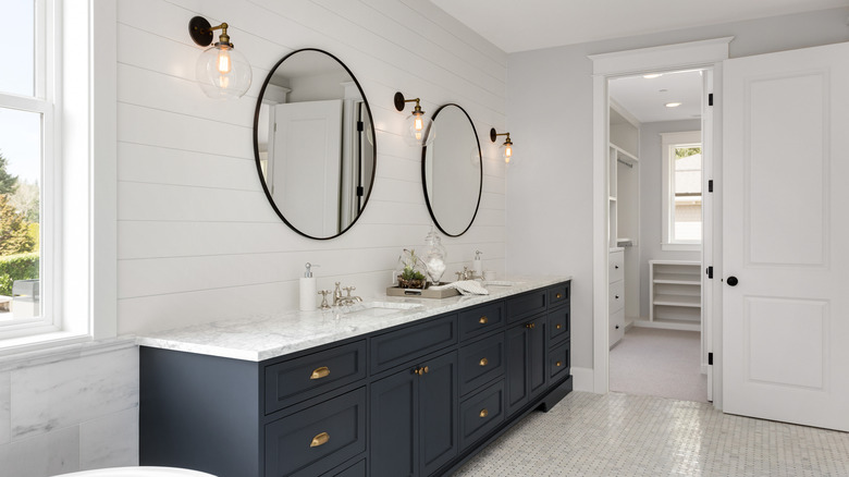 round pendant lights above vanity