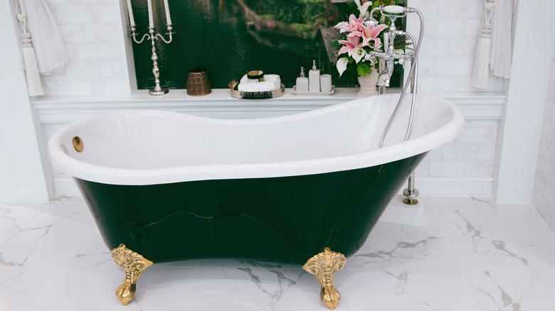 green clawfoot bathtub