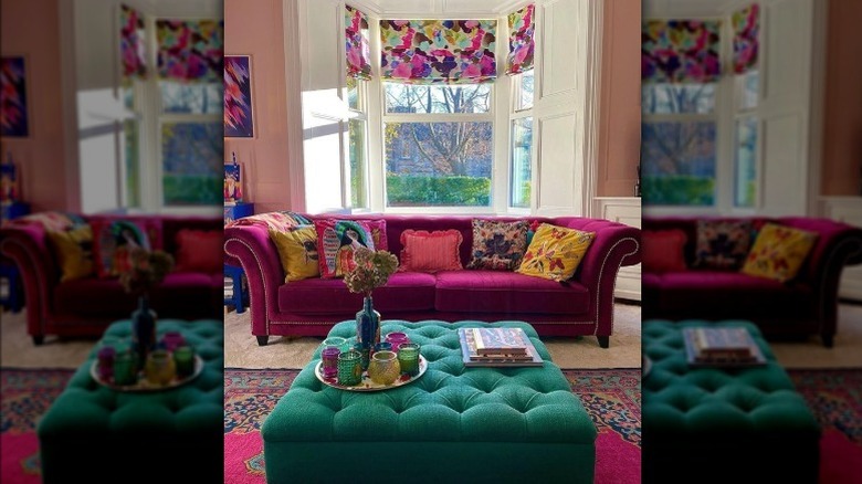 bay window with colorful furniture