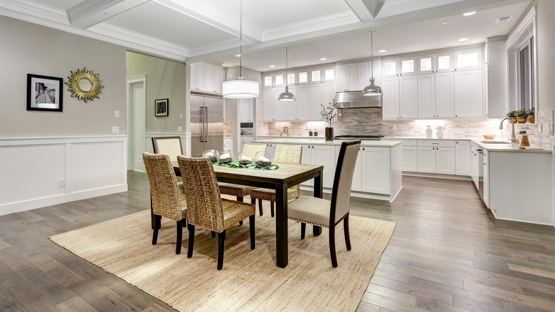 oversized rug in dining space