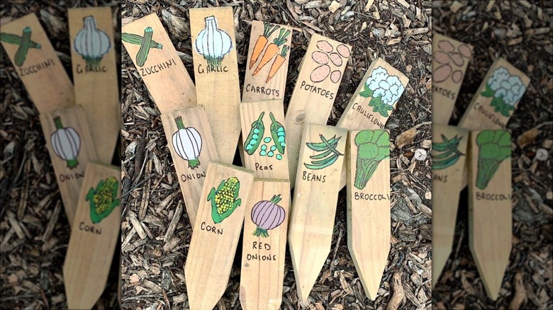 wood painted garden markers