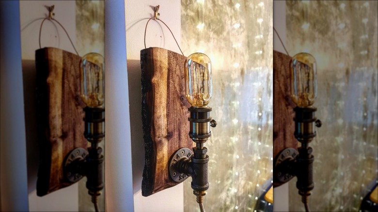 rustic wood wall sconce