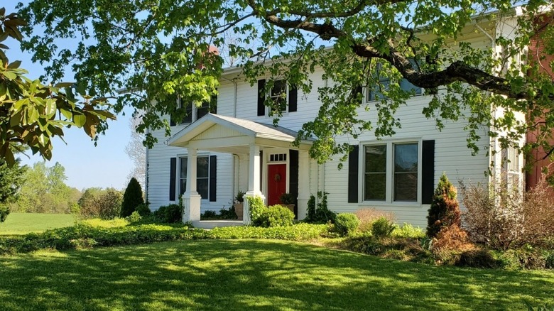 White colonial home exterior