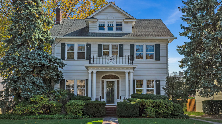 White colonial style house exterior