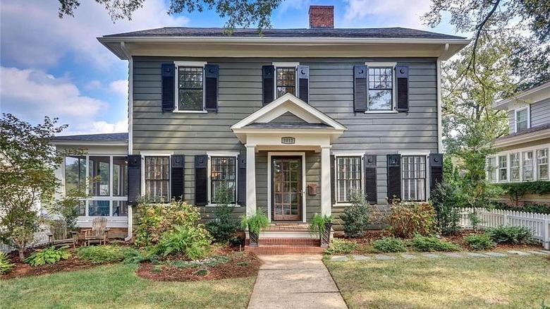 Blue colonial home exterior