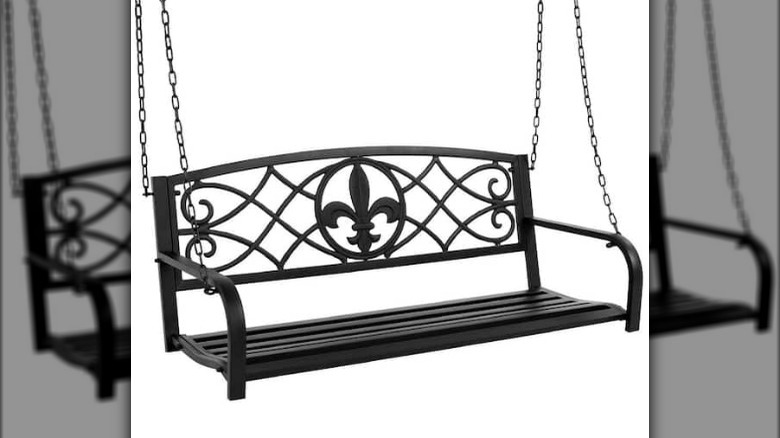 Black metal porch swing