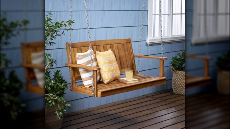 Teak wood porch swing