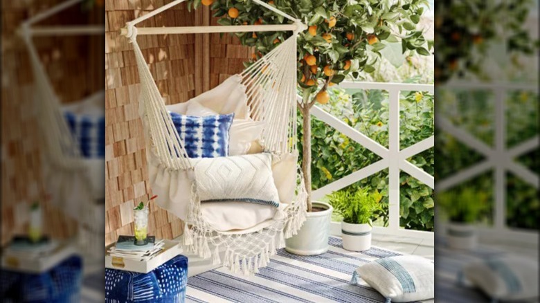 Cream boho porch hammock