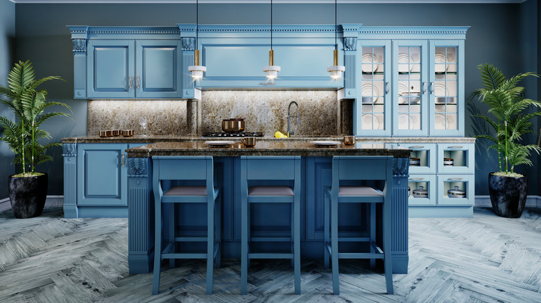 kitchen with many blue shades