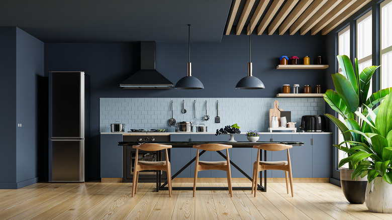 kitchen with blue ceiling