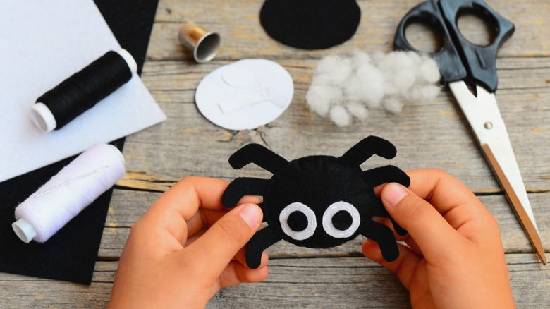 black felt spider with eyes