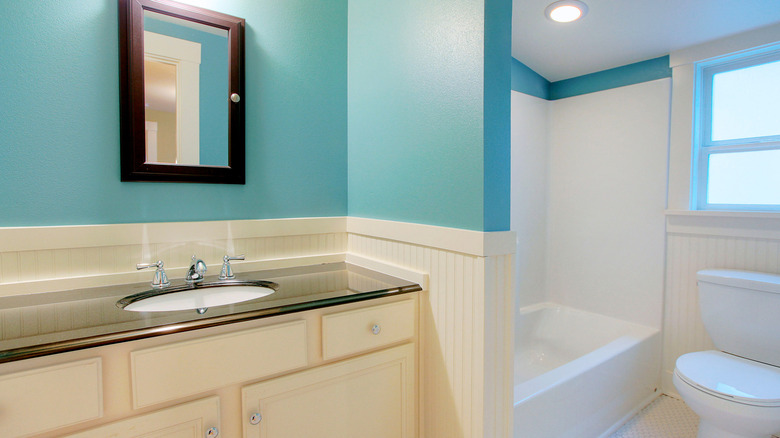 black countertop bathroom 