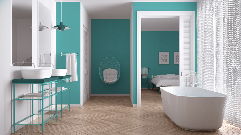 turquoise and white bathroom