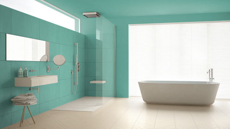 turquoise walls in bathroom 