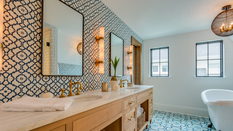 patterned tile wall and floor