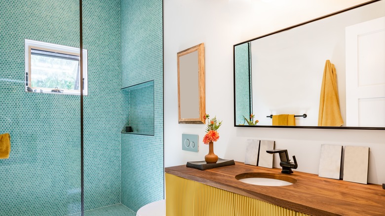 turquoise tiling in shower