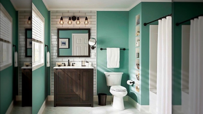 turquoise and subway tile bathroom 