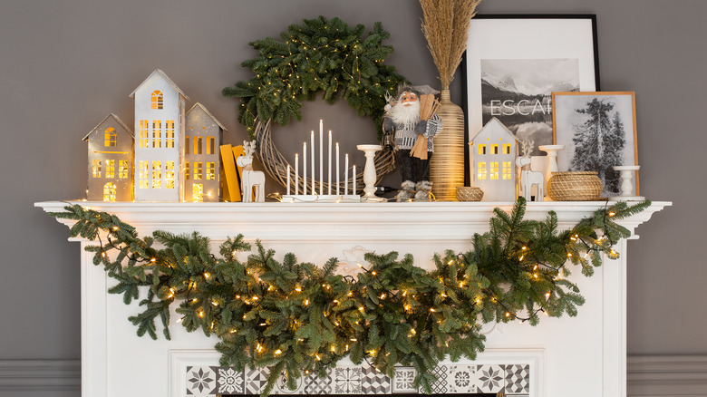 garland draped along a mantel