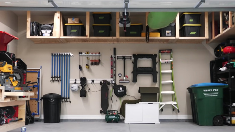 wooden rack in garage space