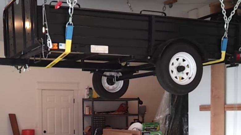 black utility trailer on ceiling