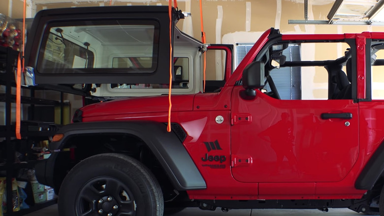 Jeep hard top in garage