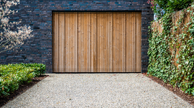 aggregate driveway with garage door