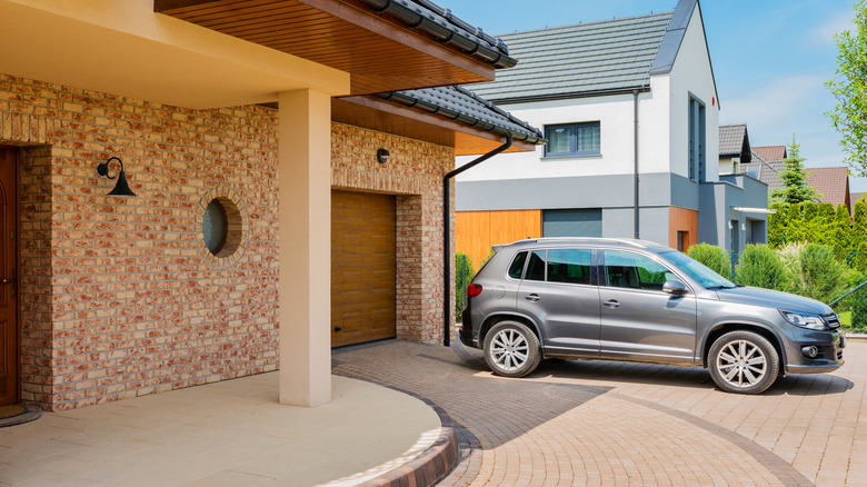 brick driveway with brick home