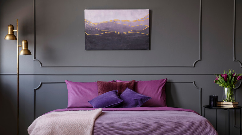 dark gray and lilac bedroom 