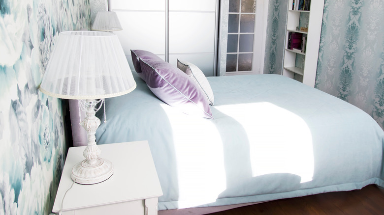 pastel blue and lilac bedroom