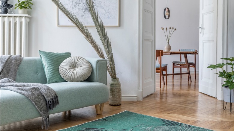 Scandinavian  teal living room 